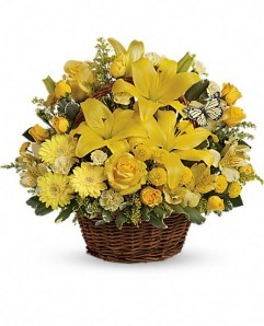 Easter flowers arrangement in a basket