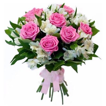Pink roses with alstroemerias