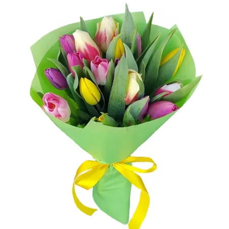 Wrapped bouquet of tulips